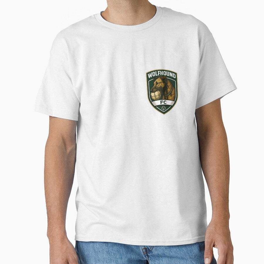 Wolfhound FC - Kings of Ireland - Irish Wolfhound with soccer ball in mouth - white font by Irish Wolfhound Central