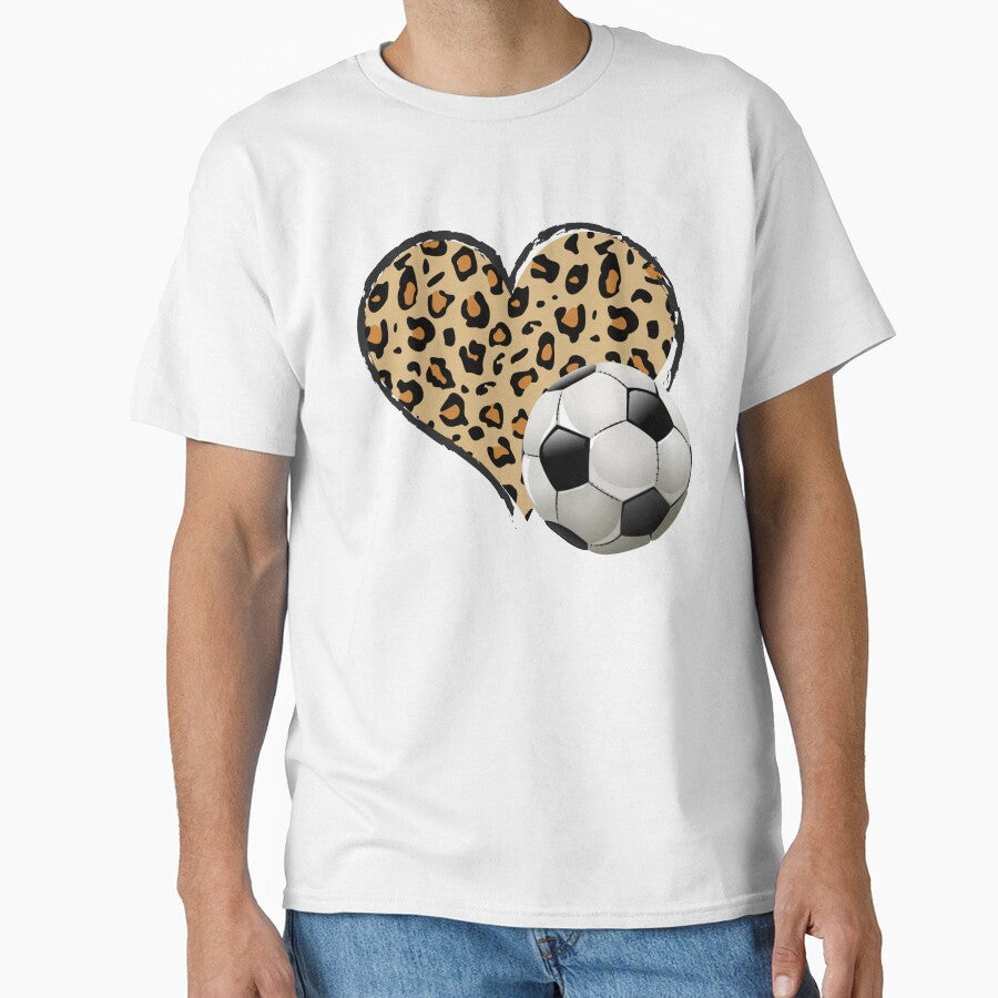 Cool Soccer Love Leopard Heart Design For Soccer Lovers ,Funny Football Sport Valentine's Day Outfit Boys And Girls by pedrored369