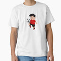 Cute Cartoon Child Playing Football in a Red Shirt and Black Shorts by nada-art