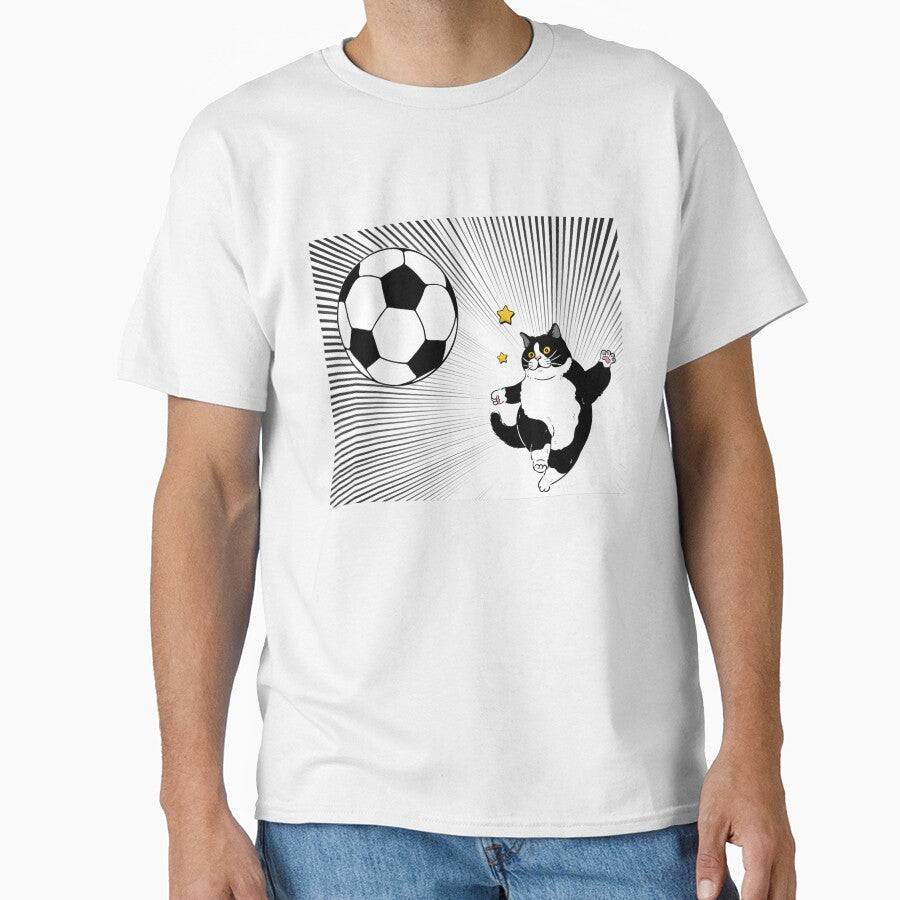 Comic-Style Soccer Cat – Black and White Sports Design by shopfindingbeni