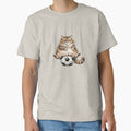 Funny Fluffy Tabby Cat Sitting on Soccer Ball Watercolor Art by BreezifyDesignStudio