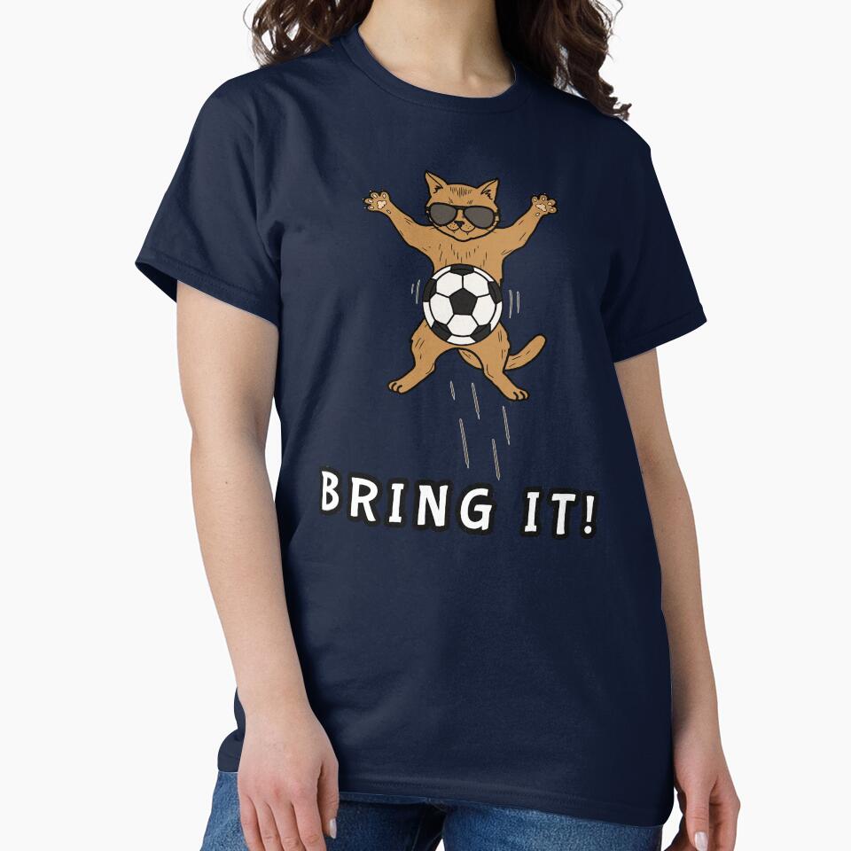 Soccer Cat Flying with Football Ginger Tabby Athlete by LeshanArt