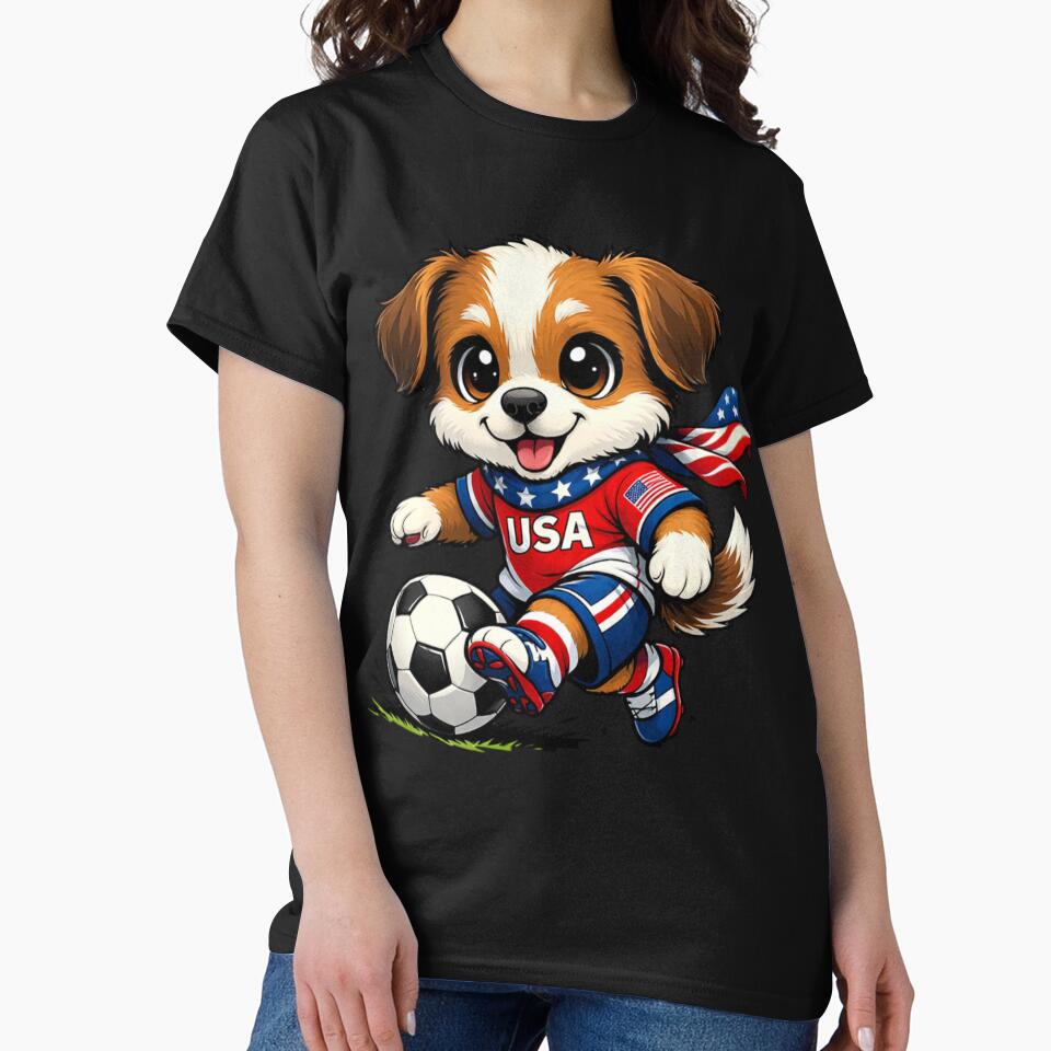 Cute Puppy Soccer Player USA Flag Dog Lover by Tsugraf Designs