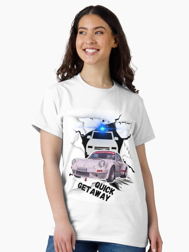 Fast car speed police chase mock updesign Quick Getaway Classic T-Shirt Hoodie, Sweatshirt | CoreVibeTees.com (Image 2)