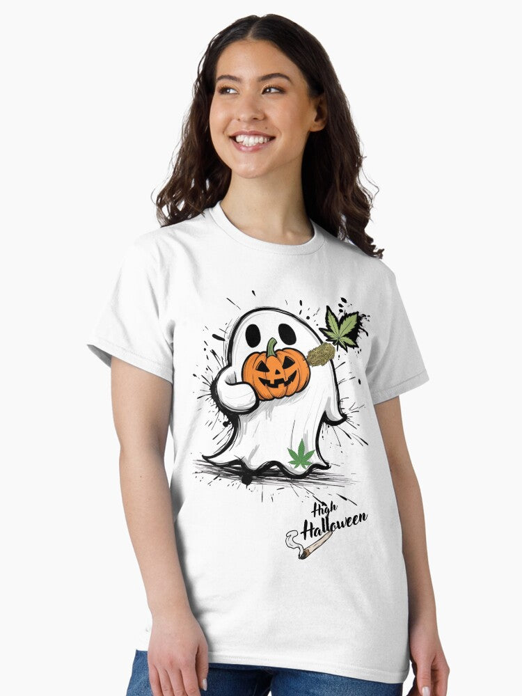 High Halloween Ghost Pumpkin Weed Classic T-Shirt Hoodie, Sweatshirt | CoreVibeTees.com (Image 2)