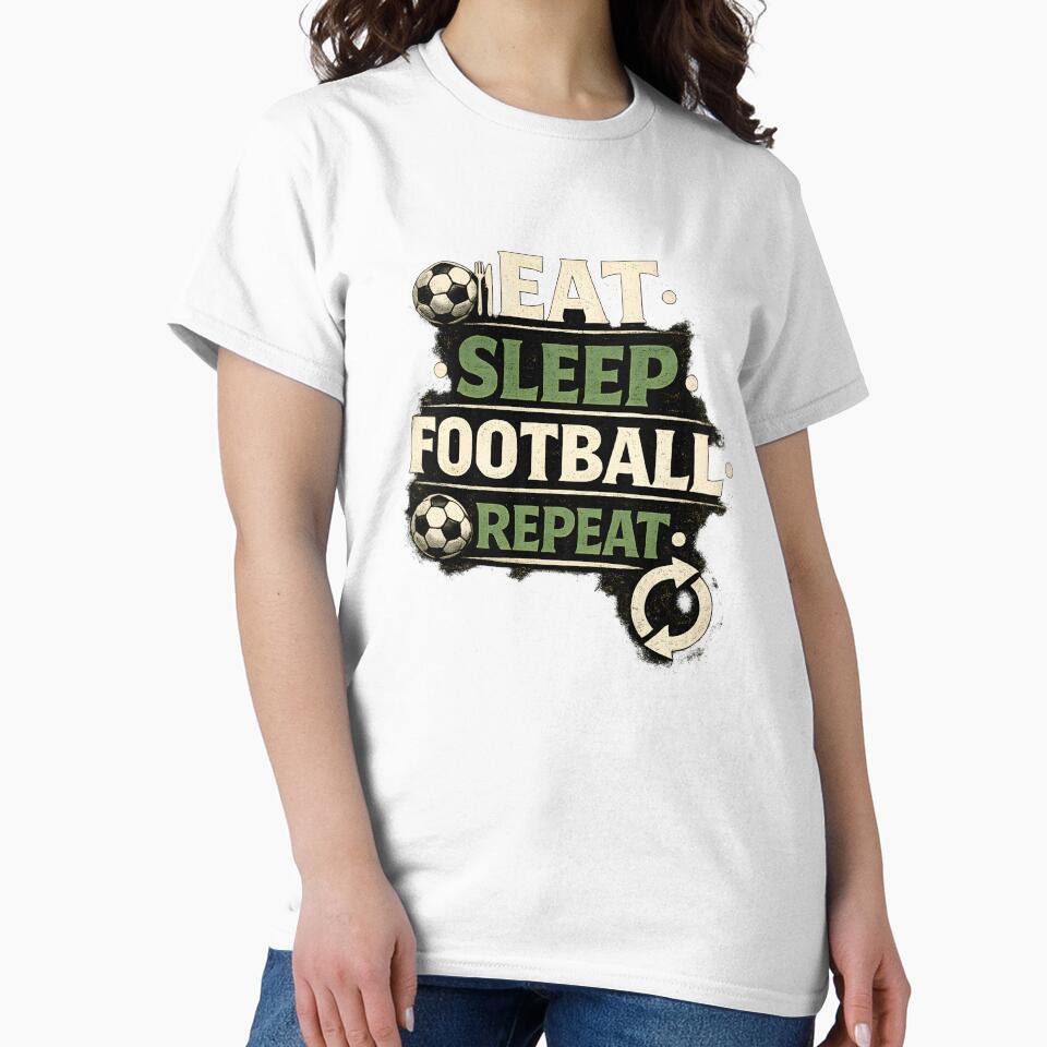Eat Sleep Football Repeat – Vintage Soccer Fan Tee by WhisperFrame