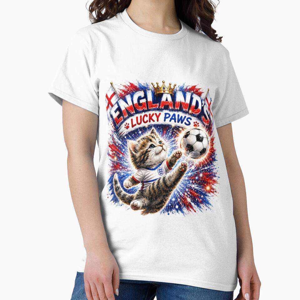 England’s Lucky Paws – Cute Football Kitten Soccer Fan Art | England Cat World Cup Design  Description by bazstees54
