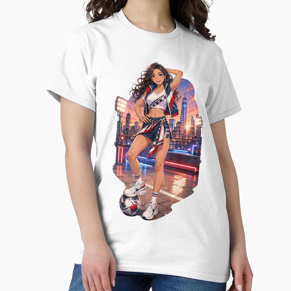 USA Inspired Anime Soccer Girl on Neon Rooftop by Sunset Deck Studio