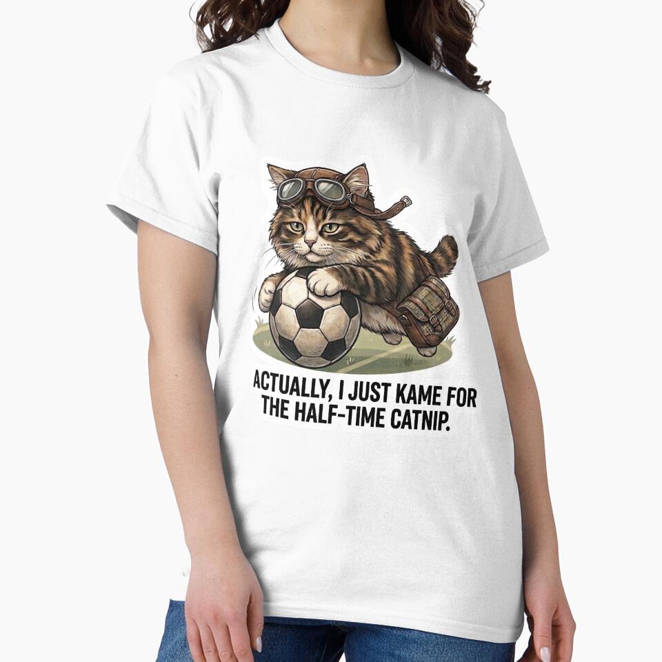 Funny Soccer Cat Half-time Catnip Meme Design by Serene Whiskers