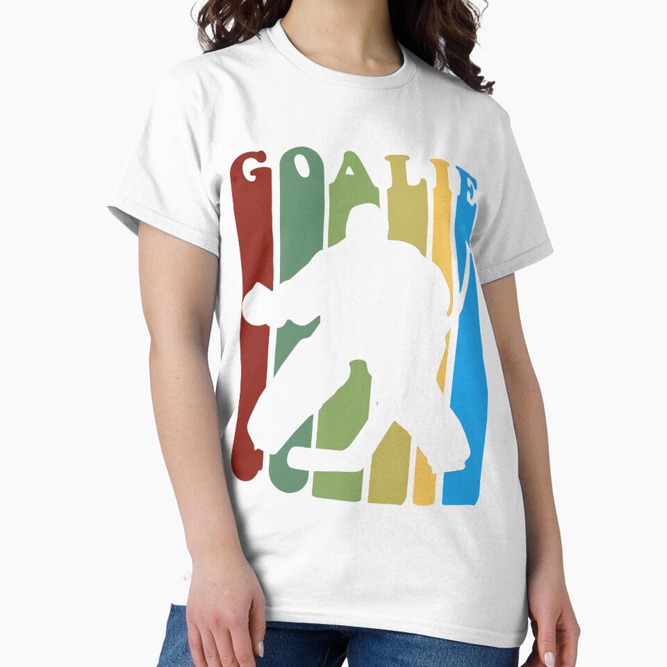 Retro 1970s Style Hockey Goalie Silhouette T-Shirt Goalie Hockey Sport by arcadetoystore