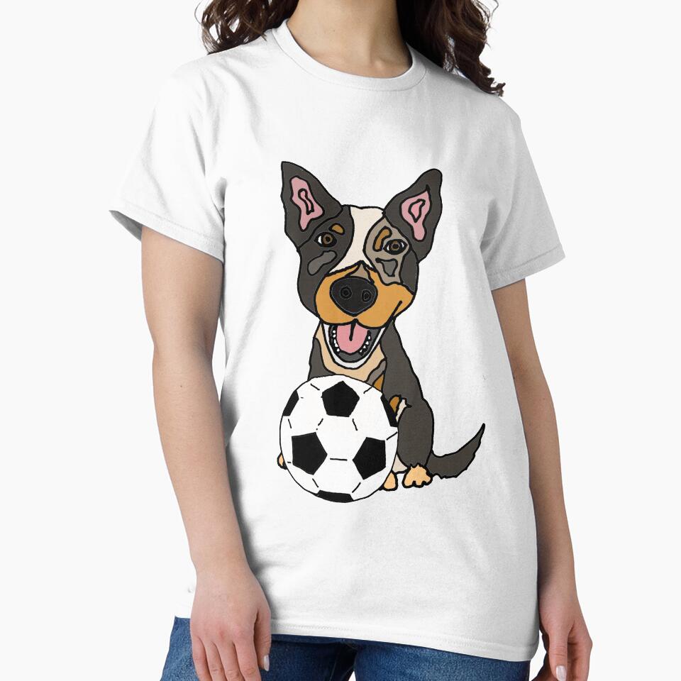Cool Funny Artsy Australian Cattle Dog Playing Football by Nature's Fancy