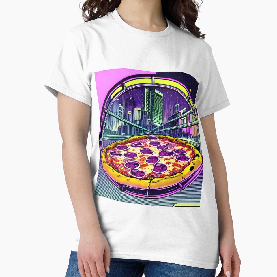 Pizza with night city retro style by imagenia