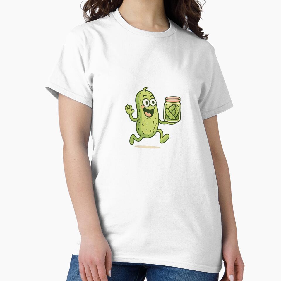 Funny Pickle Running with Pickle Jar – Cute Pickle Lover Gift Cartoon by Basma Designs | Funny Shirts, Stickers & Mugs