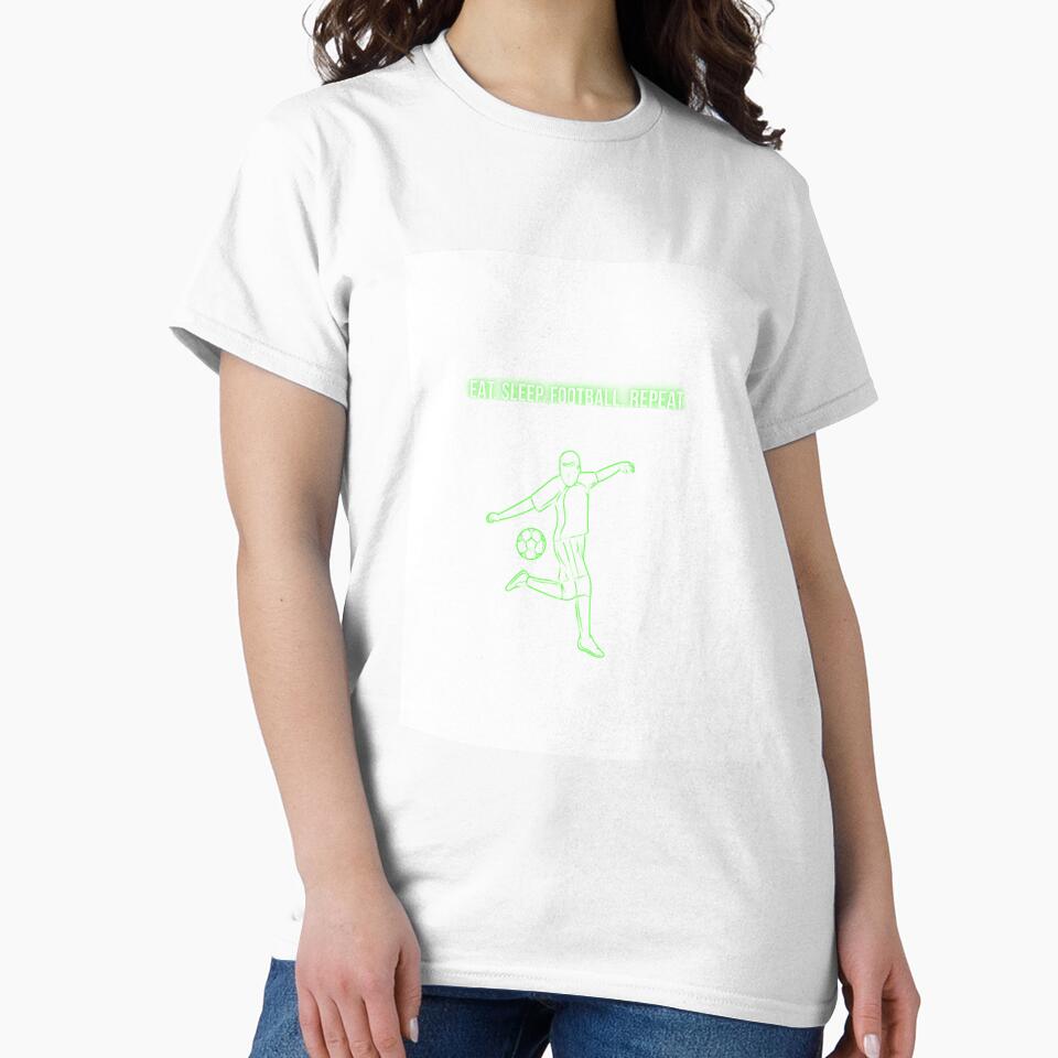Eat Sleep Football Repeat Neon T-Shirt | Trendy Soccer Fan Gift | Line Art Kick Design by MCV-Designs