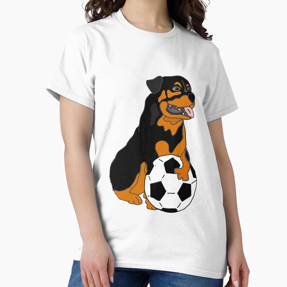 Funny Rottweiler Dog Playing Football Cartoon by Nature's Fancy
