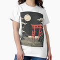 A Red Floating Torii Gate Of Itsukushima Shrine Linocut Classic T Shirt Hoodie, Sweatshirt | CoreVibeTees.com