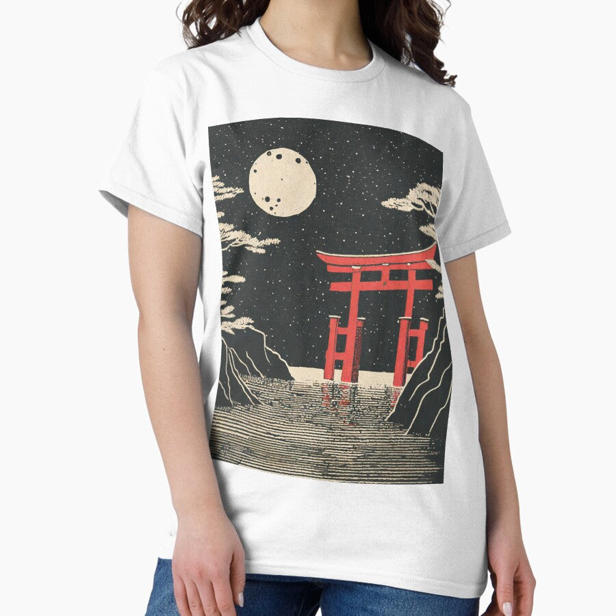 A Red Floating Torii Gate Of Itsukushima Shrine Linocut Classic T Shirt Hoodie, Sweatshirt | CoreVibeTees.com
