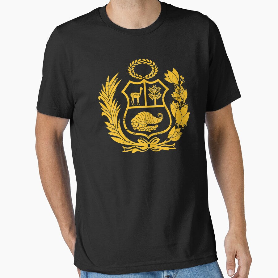 Peru T-Shirt Peruvian Coat of Arms Gold by HallelujahTees