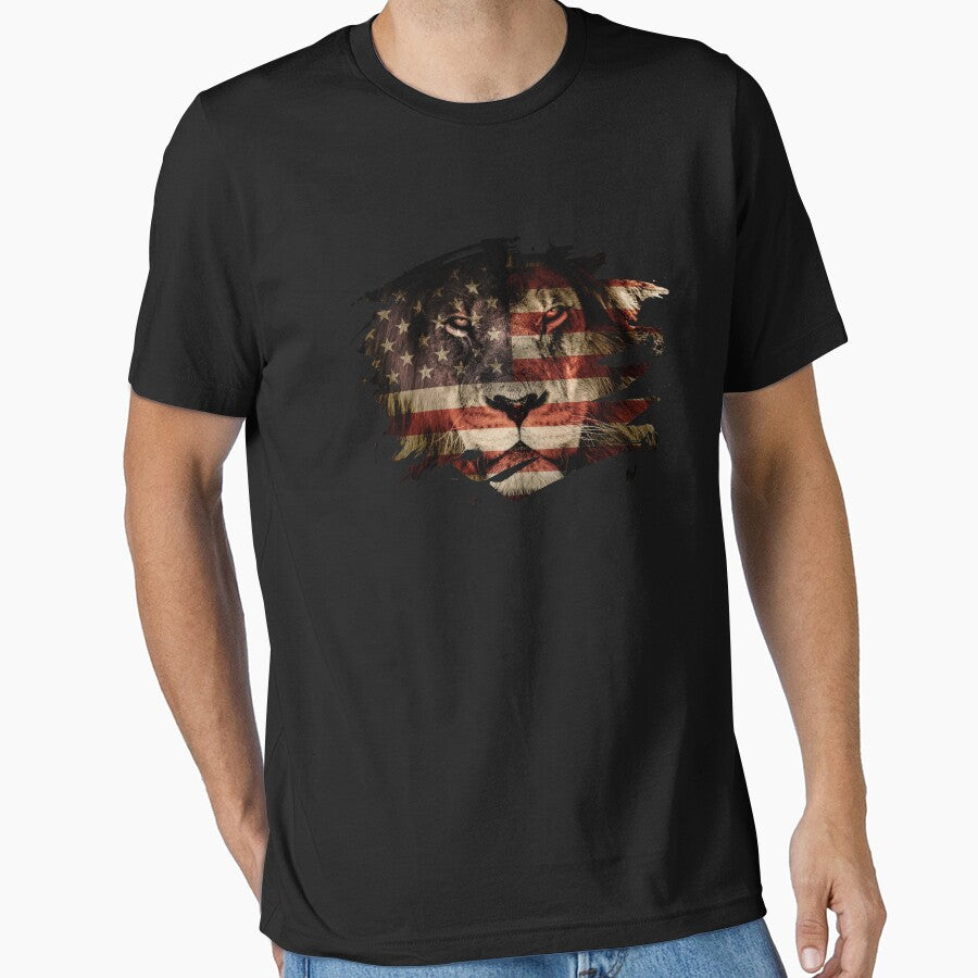 USA Flag & African Lion Picture - American Pride T-Shirt by ockshirts
