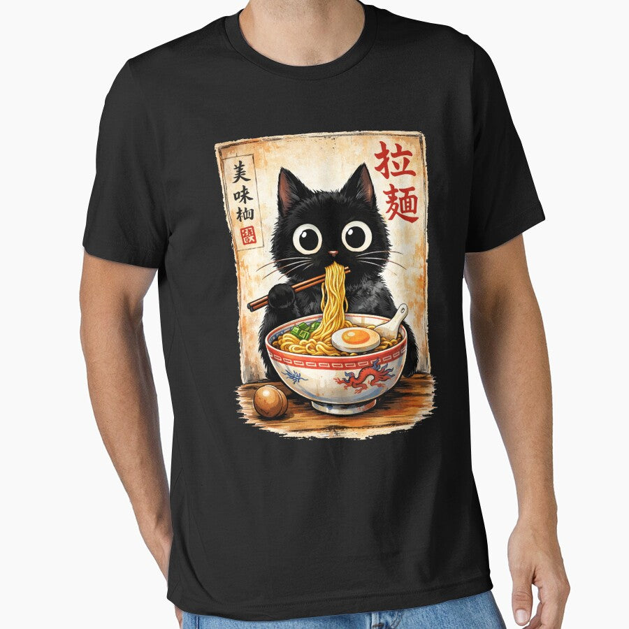 Kawaii Ramen Cat Retro Japanese Noodles Artwork by Kladhadredo