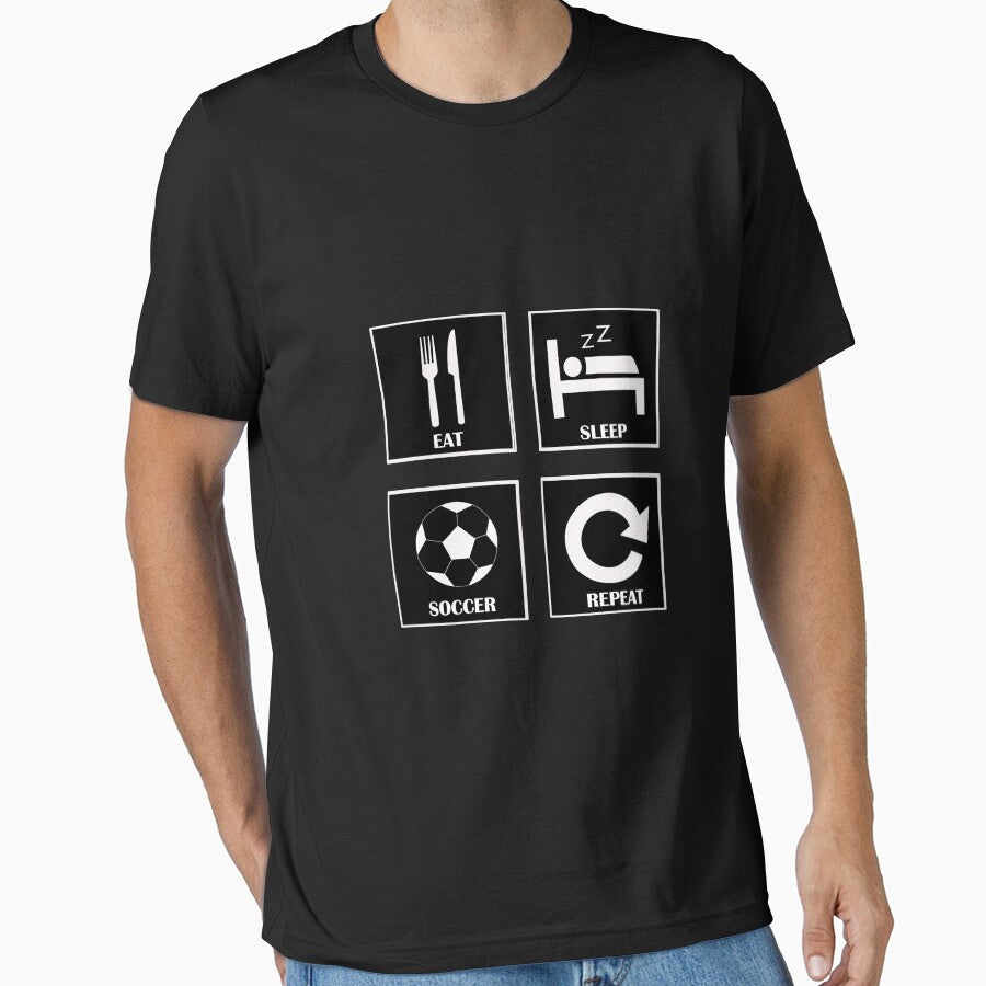 Eat Sleep Soccer Repeat Player Gift black color by Panya-Design