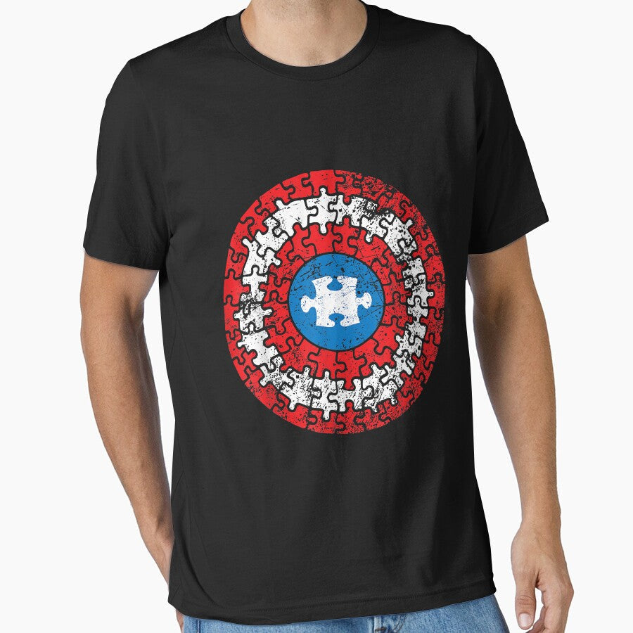 Captain Autism Aspergers Awareness Superhero Puzzle Shield Essential T-Shirt Hoodie, Sweatshirt | CoreVibeTees.com