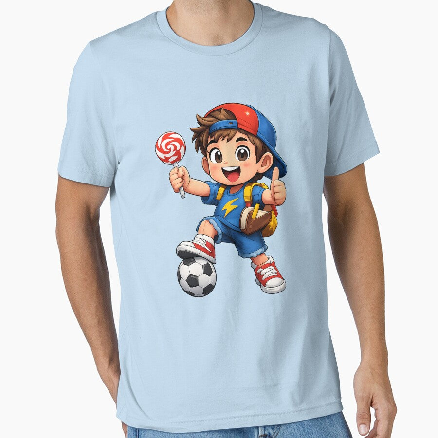 Excited boy with soccer and lollipop by JOSHUAWAYLAND