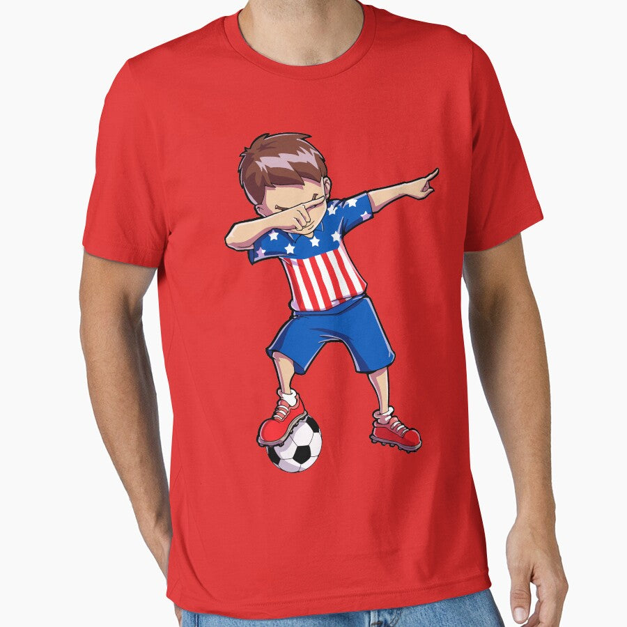 Dabbing Soccer T shirt for Boys Dab USA Flag Funny Football by LiqueGifts