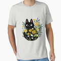 Black cat with flowers by michelledraws
