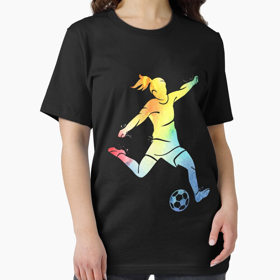 Women playing soccer kicking the ball multicolor girl soccer by tamara-art