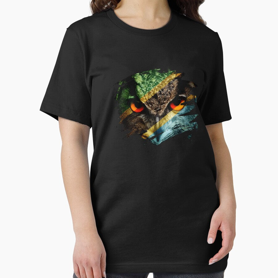 Tanzania Flag and Menacing Owl by ockshirts