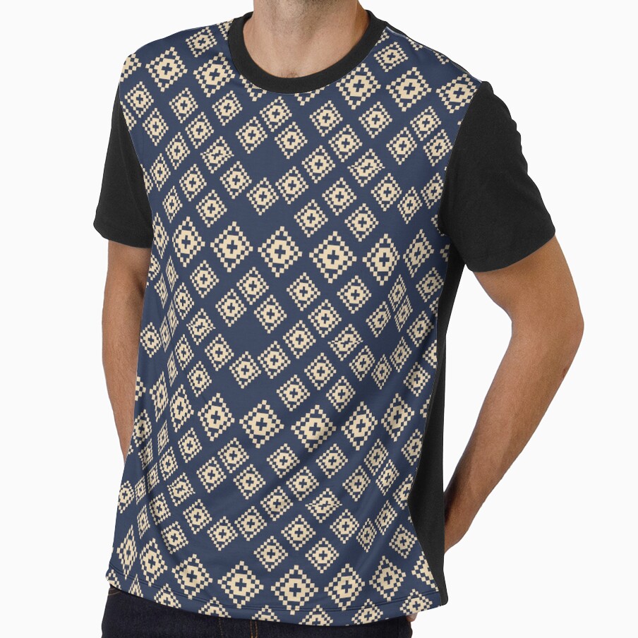 Thai pattern, blue, Thai fabric, bush flower pattern, gold color for everyone in the family. by isaartboho