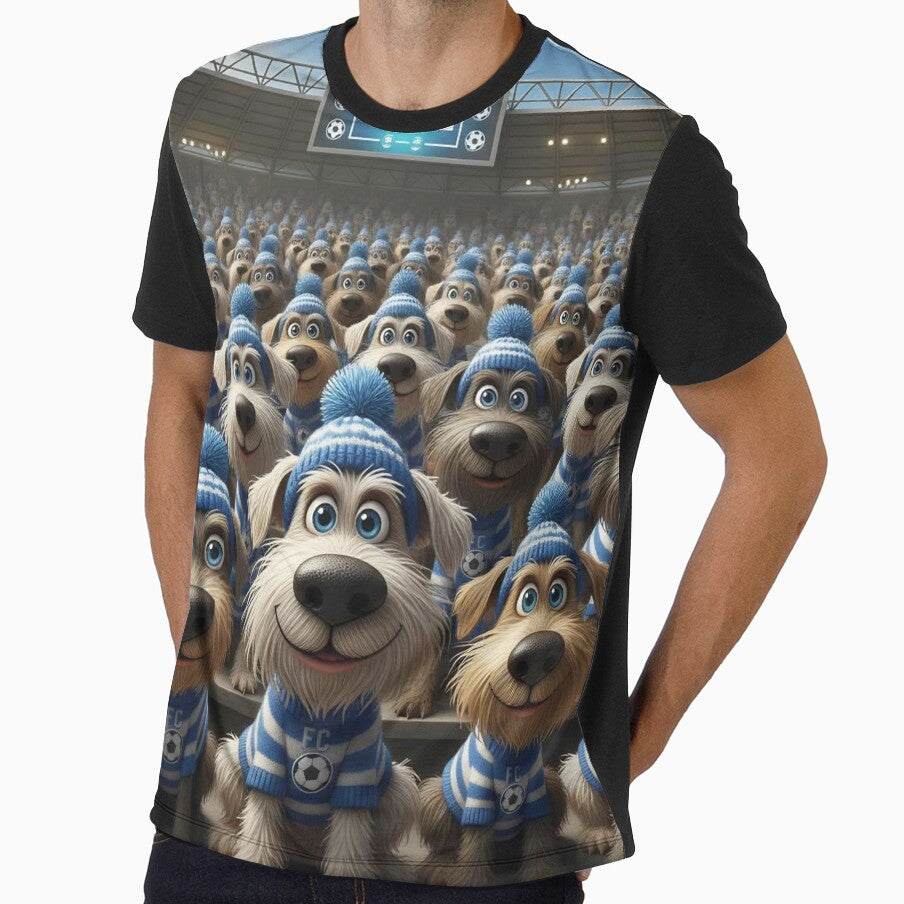 Cute Cartoon Dogs as Soccer Fans in Blue Stadium Crowd by Pixel Pout