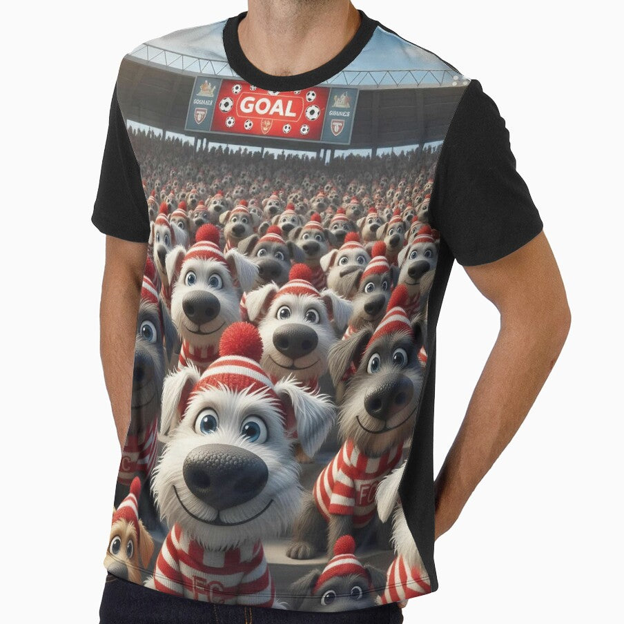 Cute Cartoon Dogs as Soccer Fans in Red Stadium Crowd by Pixel Pout