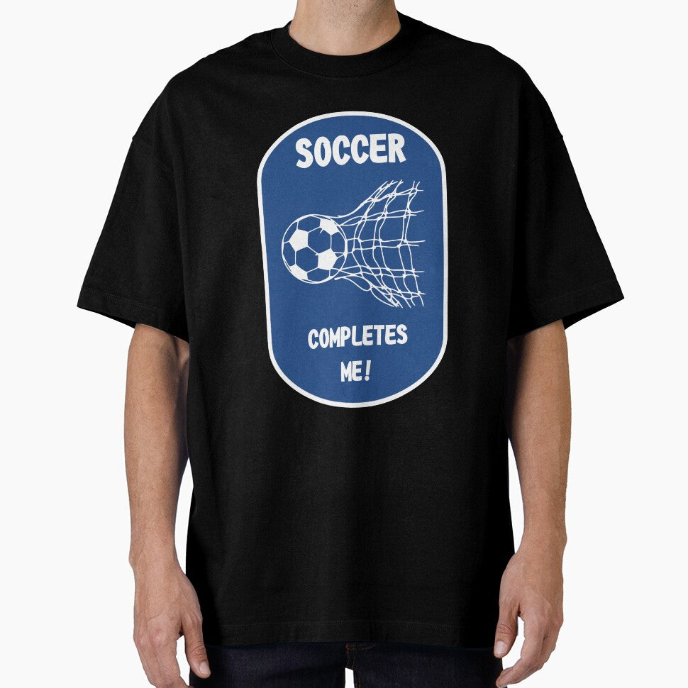 Soccer Completes Me / Football Design on a Blue Background by ThisNThatImages