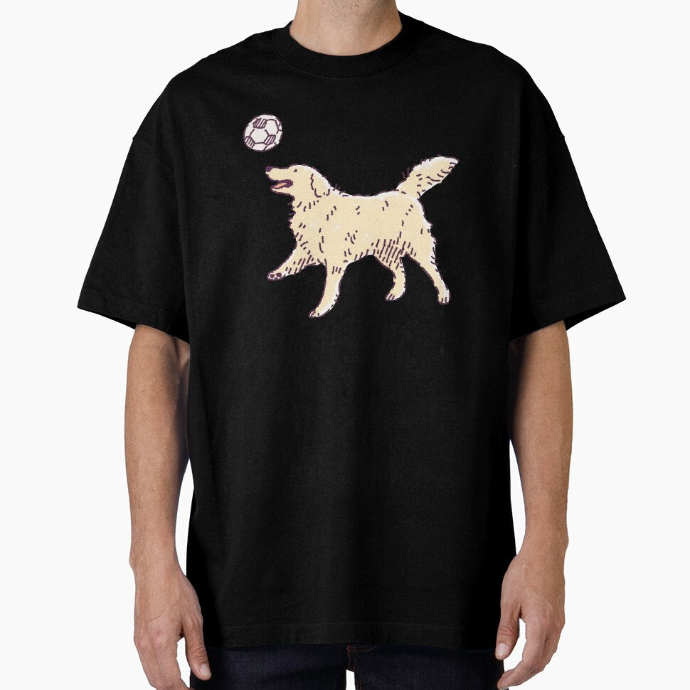 Soccer Football Golden Retreiver Playing Ball, playful illustration by Magnificent Lizard