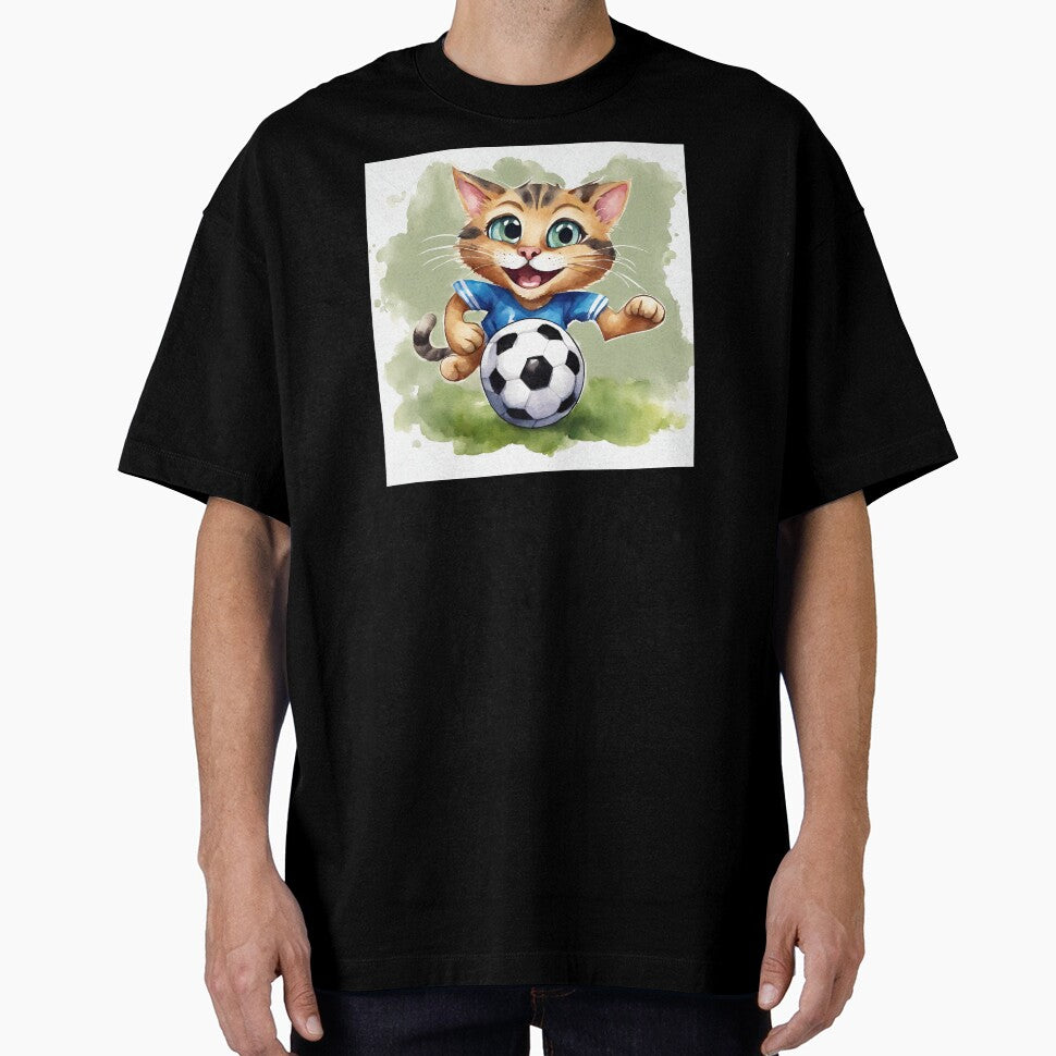 Cute Watercolor Cartoon Soccer Playing Cat by CarpanaBay