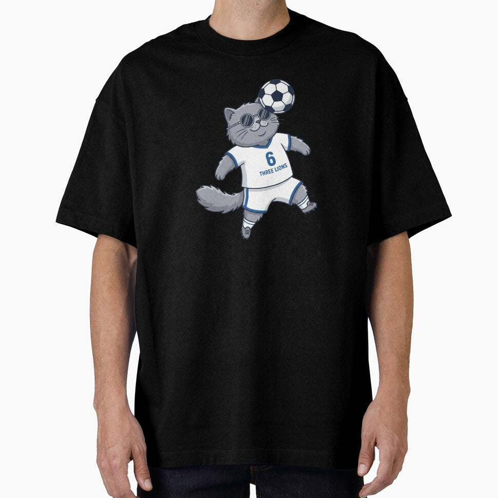 England Soccer Cat Header — Three Lions Number 6 Cartoon by David Mateo ArtWorks