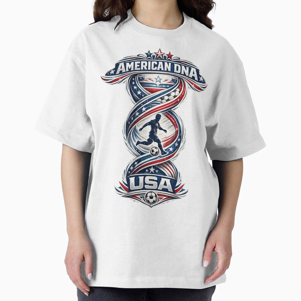 American DNA Football T-Shirt | USA Soccer Fan Design by Atlas Ink Lab