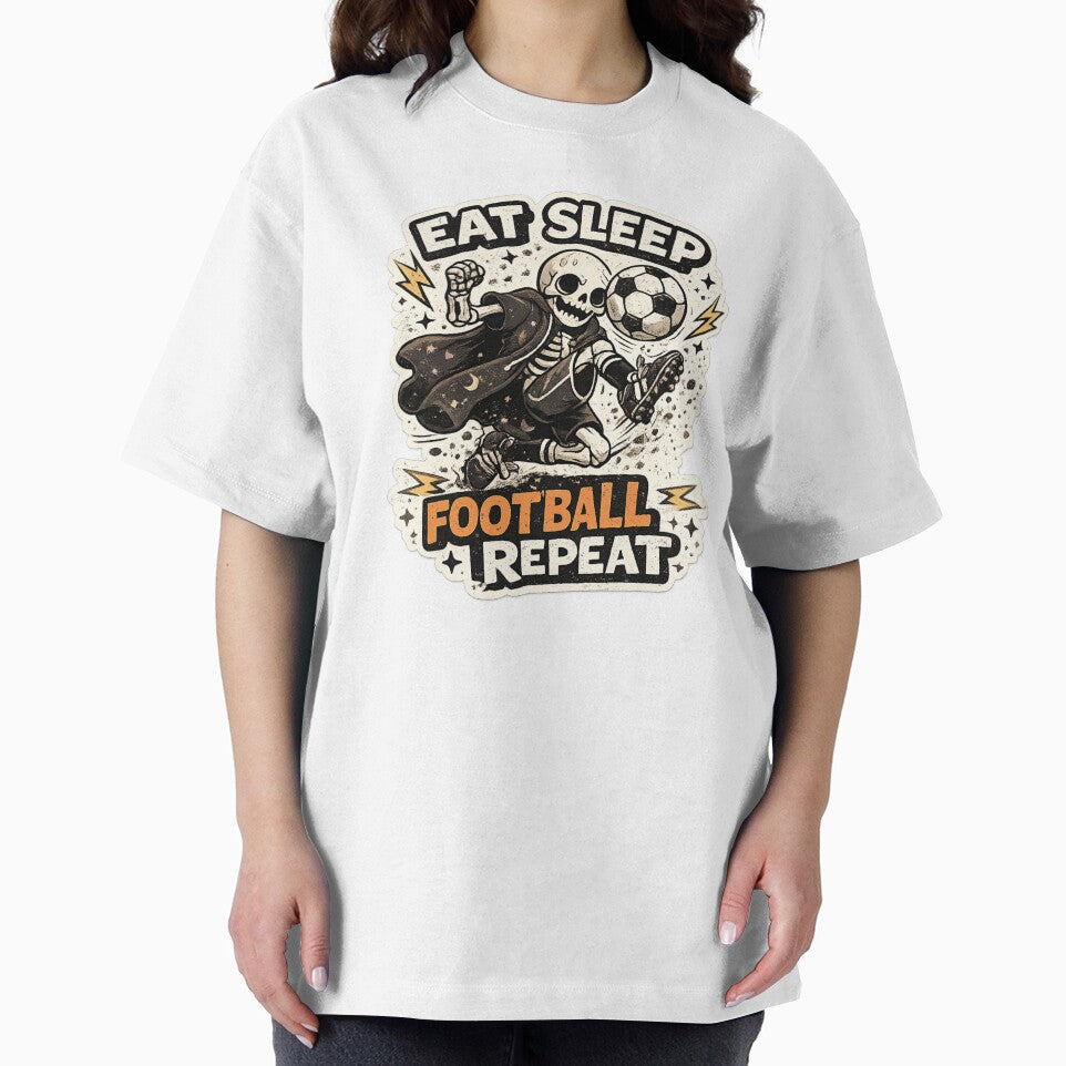Eat Sleep Football Repeat Skeleton | Funny Soccer Lover Gothic Design by SkeletonMood