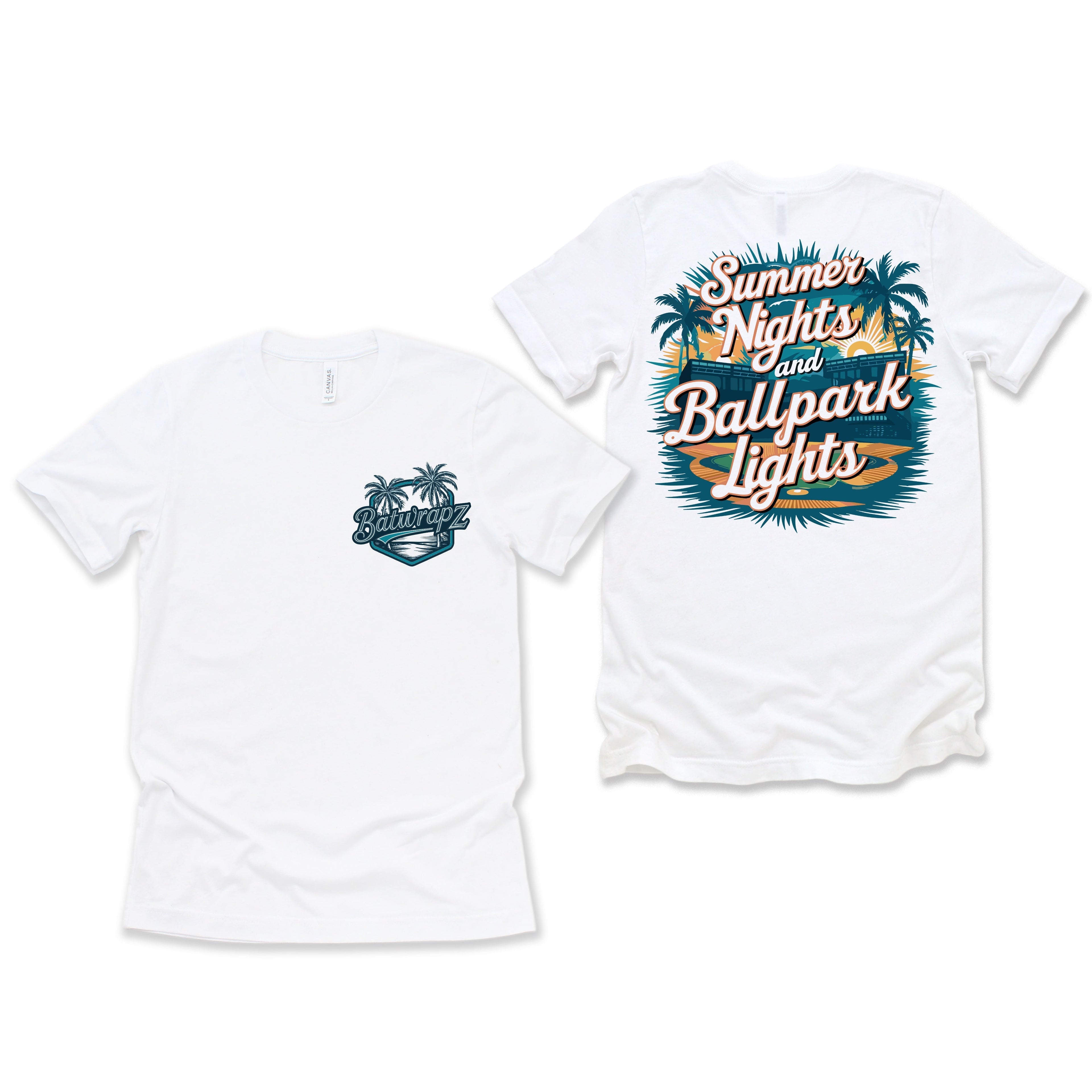 BatWrapz Baseball "Summer Nights" Youth T-Shirt - White Hoodie, Sweatshirt | CoreVibeTees.com (Image 1)