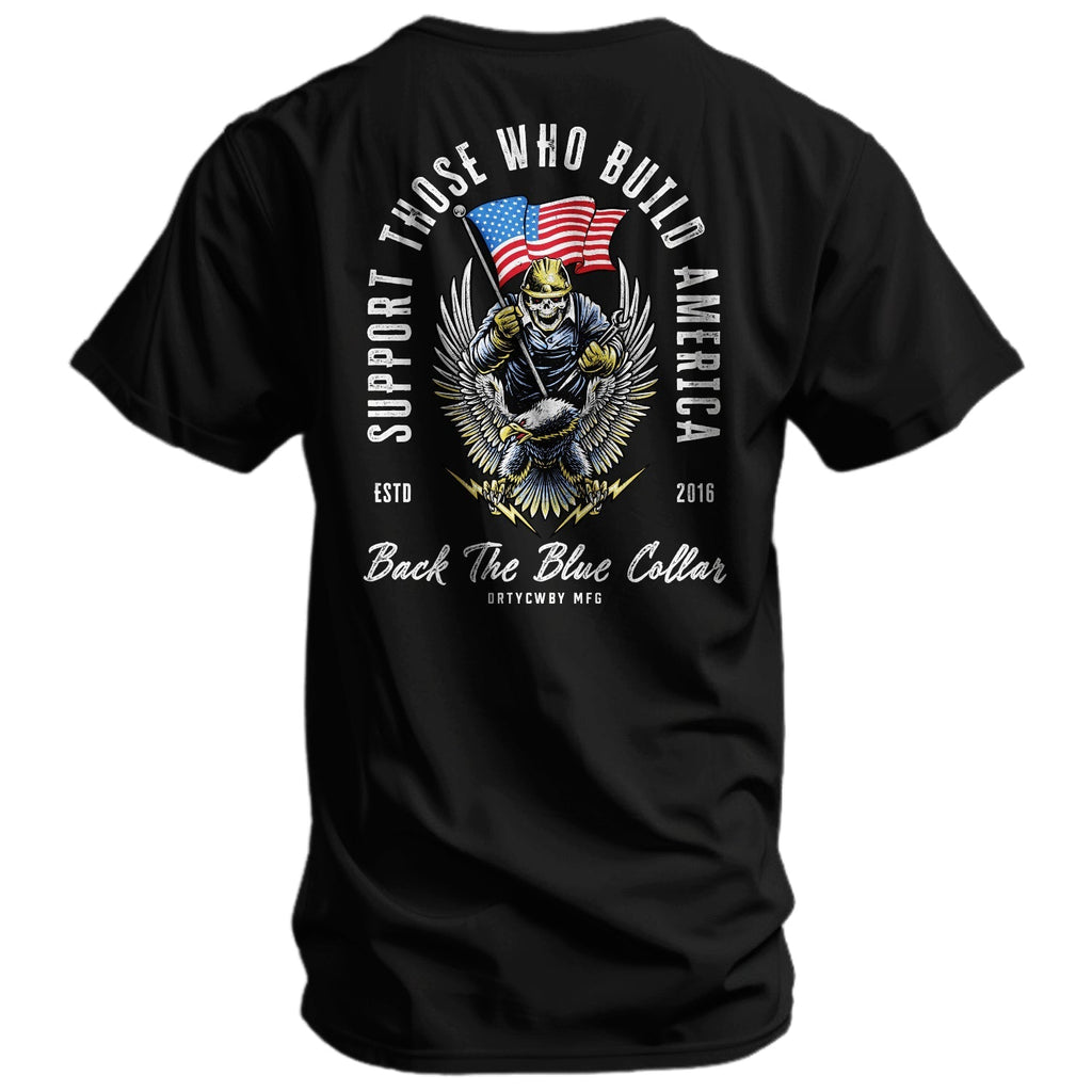 Support Those Who Build America. Back The Blue Collar Men's T-Shirt Hoodie, Sweatshirt | CoreVibeTees.com (Image 1)