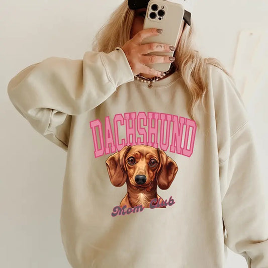 Dachshund Mom Club Black/tan Short Sweatshirt ~ Sweatshirt Unisex Apparel Relaxed Fit Printed in the USA Clothing Womenswear Casual and Comfortable