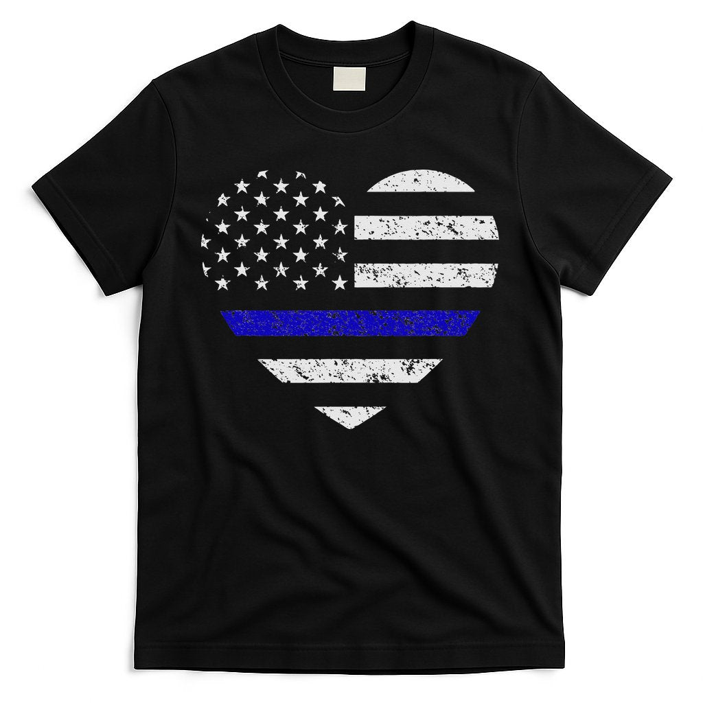 Thin Blue Line American Flag Heart Police T-Shirt Hoodie, Sweatshirt | CoreVibeTees.com