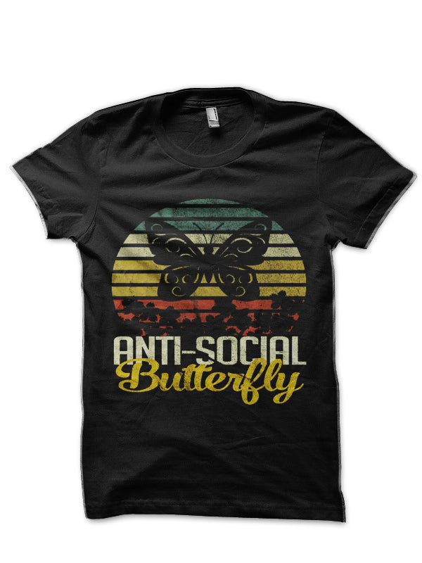 Funny Anti Social Butterfly Introverts Vintage Retro Style Black Half Sleeve T-Shirt Hoodie, Sweatshirt | CoreVibeTees.com