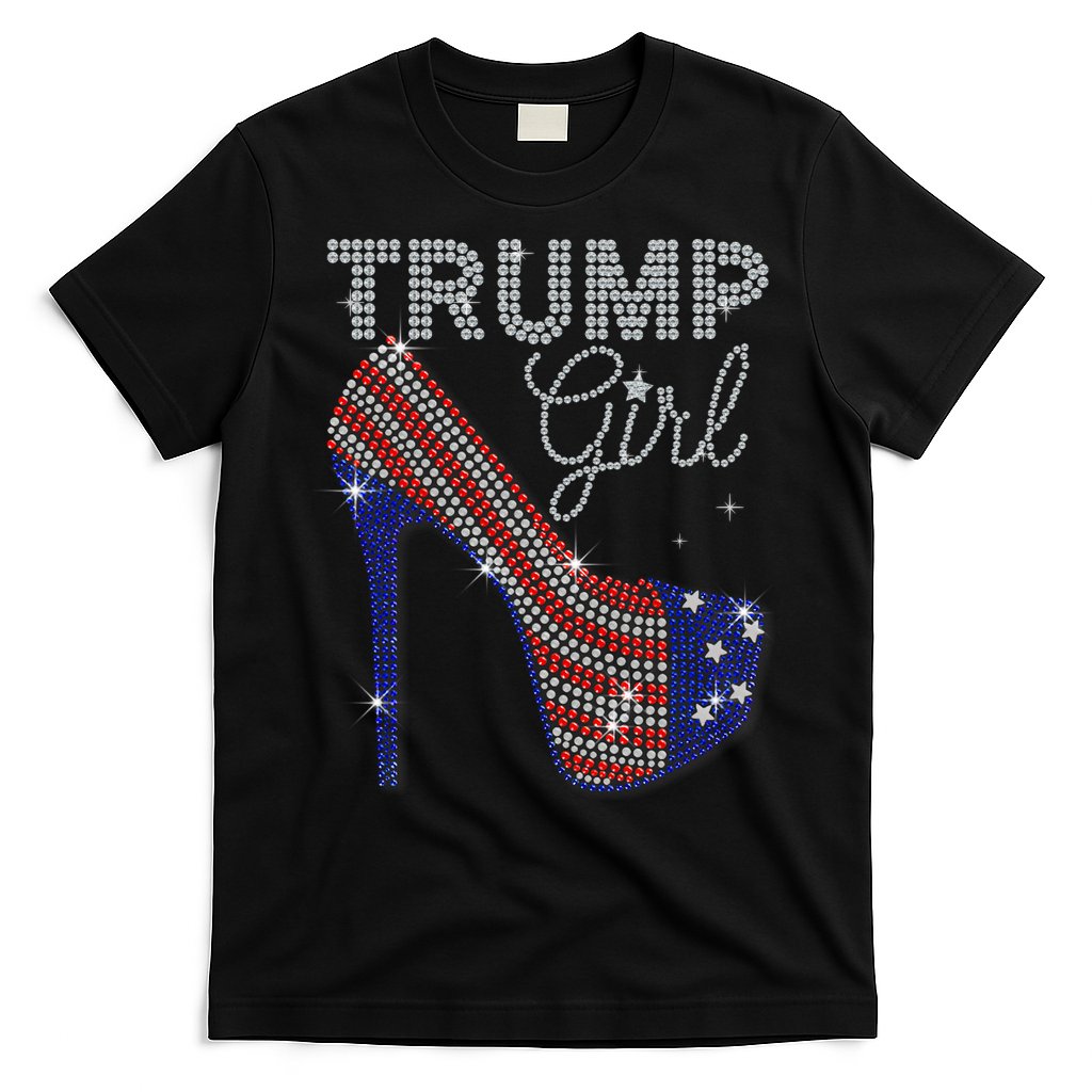 Trump Girl High Heel Faux Rhinestone Us Flag Vote Trump 2024 T-Shirt Hoodie, Sweatshirt | CoreVibeTees.com