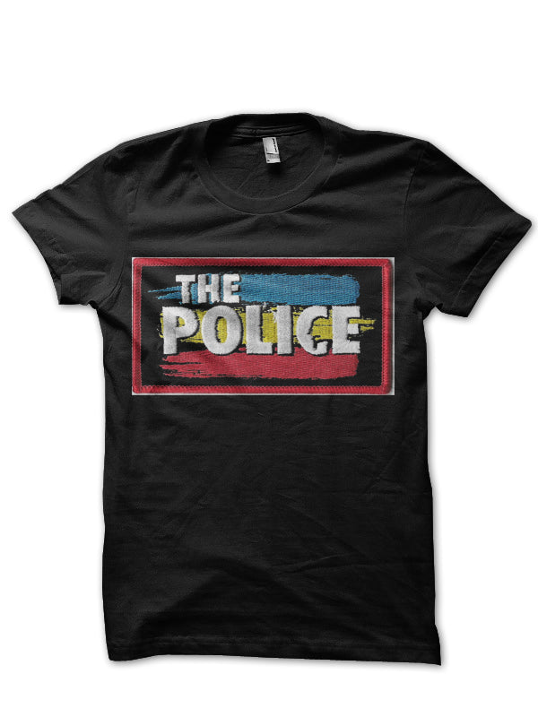 The POLICE Striped Logo Black T-Shirt Hoodie, Sweatshirt | CoreVibeTees.com