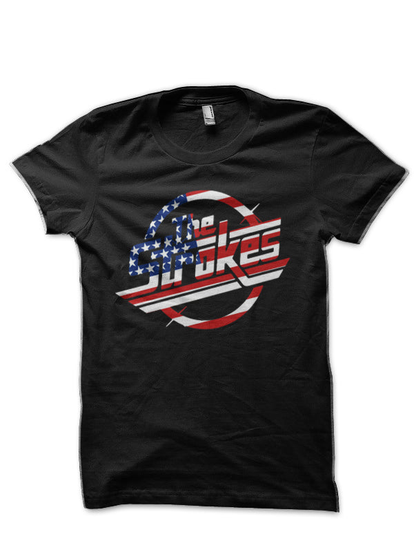 The Strokes Logo American Flag Black T-Shirt Hoodie, Sweatshirt | CoreVibeTees.com