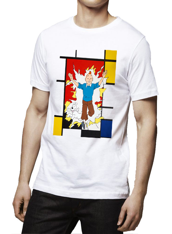 Tintin Mondrian Half Sleeve White T-Shirt Hoodie, Sweatshirt | CoreVibeTees.com