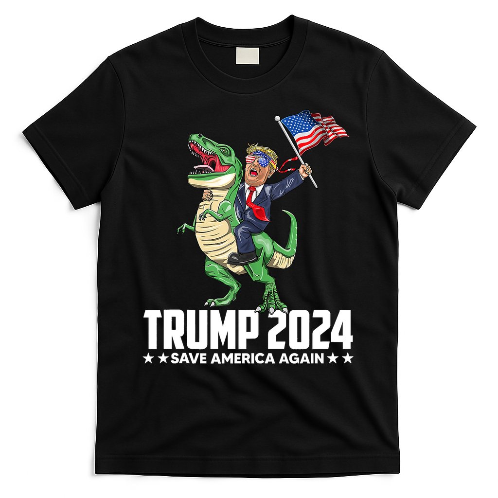 Trump Riding Dinosaur Save America Again T-Shirt Hoodie, Sweatshirt | CoreVibeTees.com